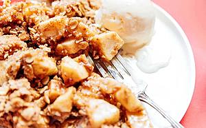 Easy Vegan Apple Crisp Topped with Dairy-Free Ice Cream