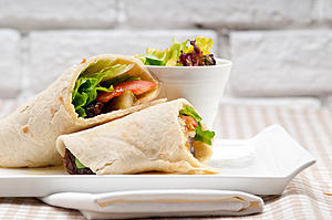 Easy, Kid-Friendly Snack: Roasted Veggie and Hummus Wraps