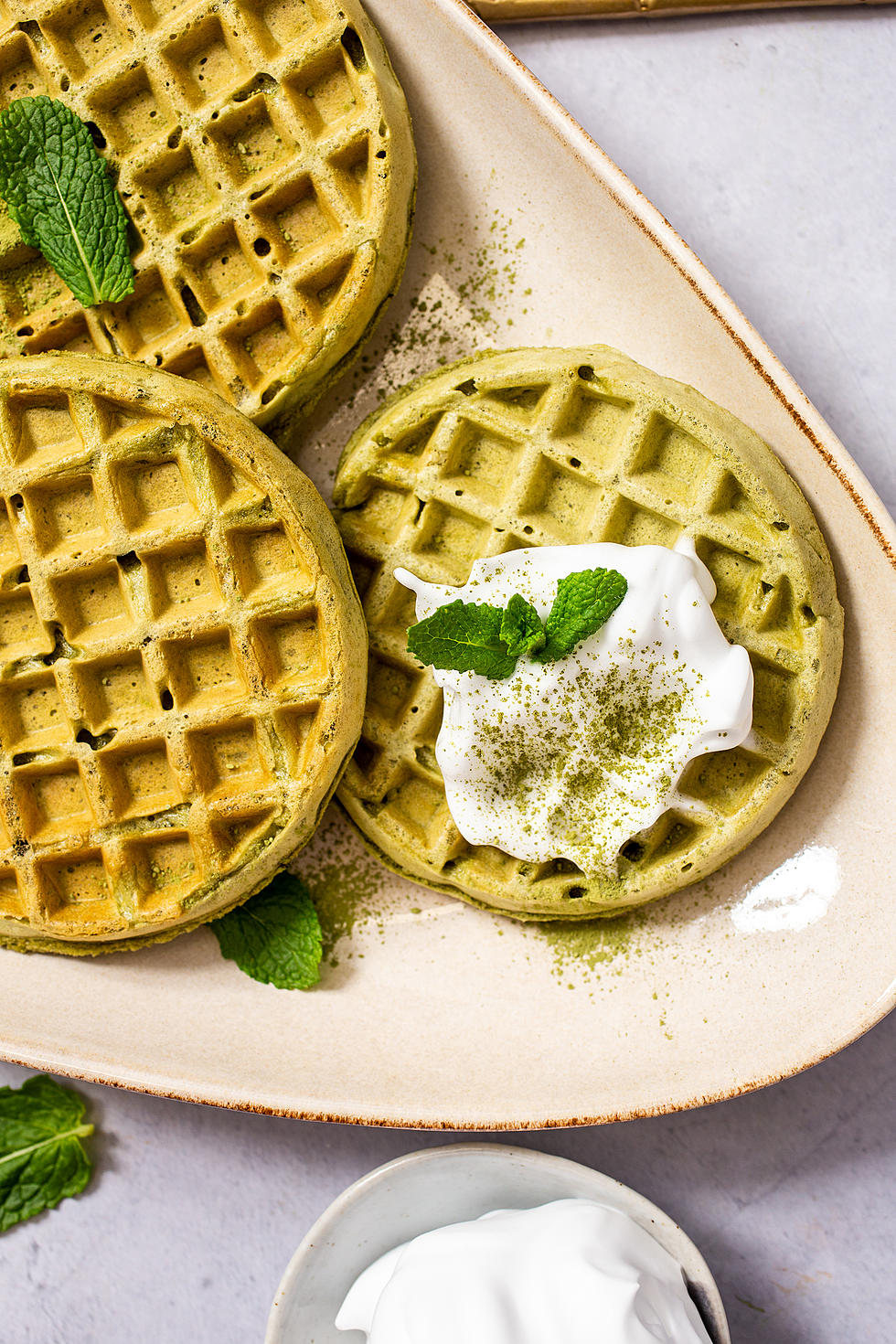 Vegan Matcha Waffles with Homemade Coconut Whipped Cream
