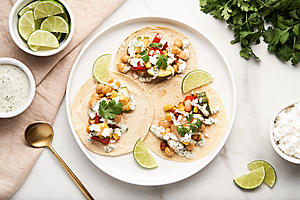 Summer Vegetable Tacos with Dairy-Free Queso Fresco & Cilantro Crema